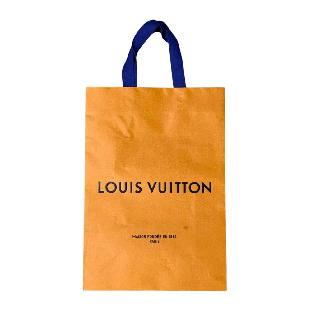 Louis Vuitton Orange Paper Shopping Bag Navy Blue Handles 14.5x10.5 Med Gift Bag
